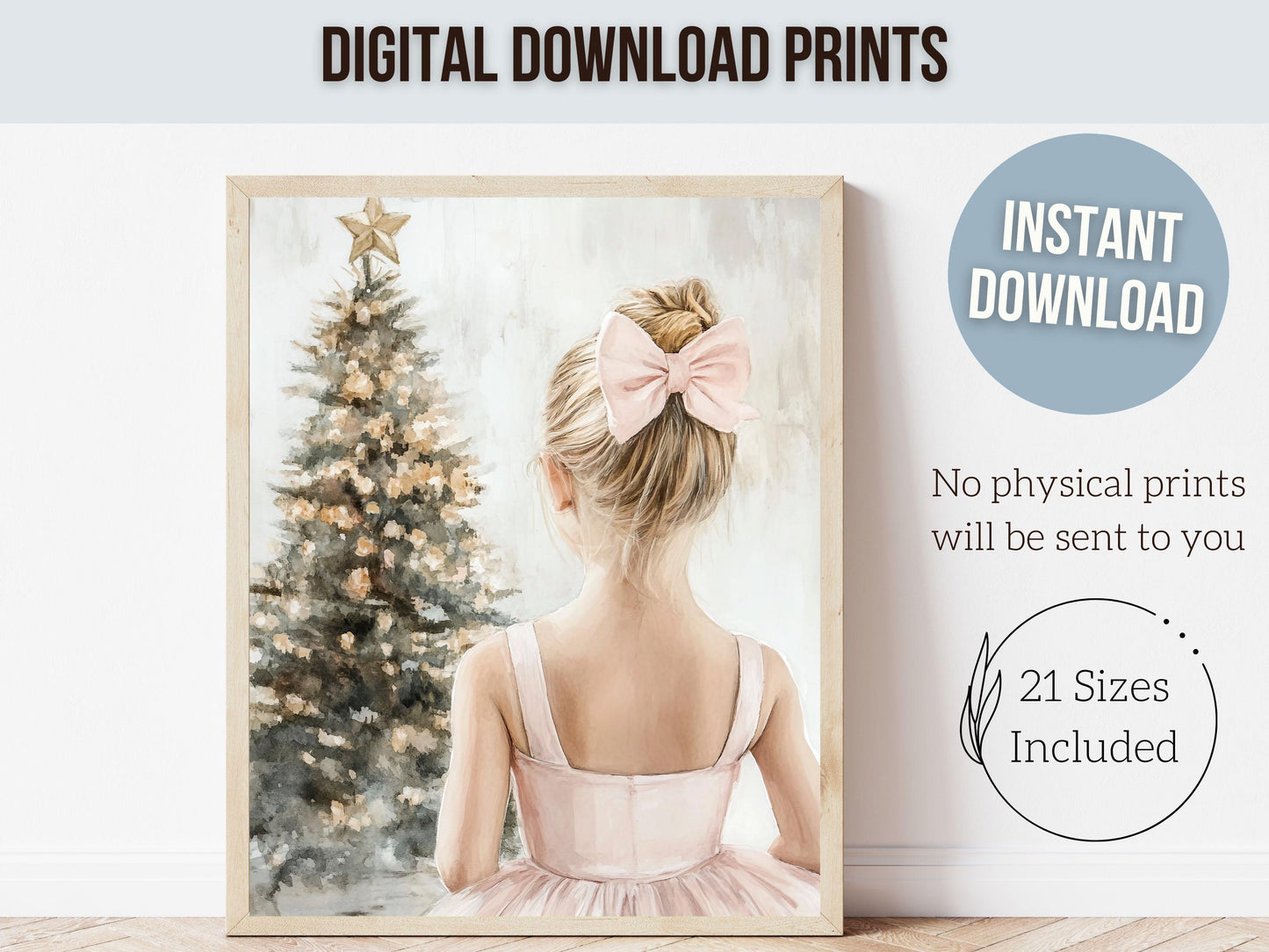 Baby Girls Ballet Nursery Print, Ballerina Nursery Decor, Kids Christmas Printable Wall Art, Girls Pink Princess Wall Decor Digital Print