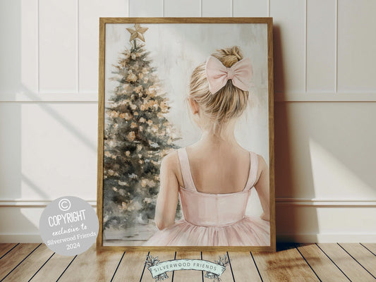 Turn your baby girl's nursery into a realm of Christmas enchantment with our captivating Ballet Christmas Print. Perfect for a ballet themed bedroom this print evoke dreams of graceful twirls and elegant pirouettes