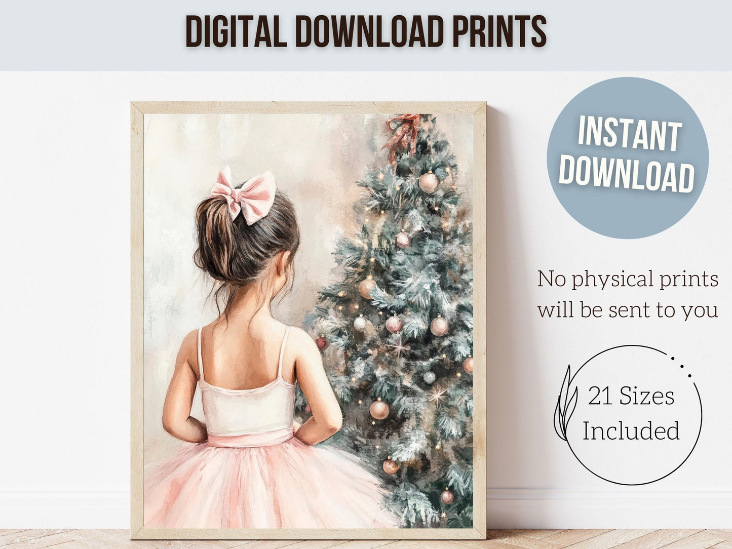 Baby Girls Ballet Nursery Print, Ballerina Nursery Decor, Kids Christmas Printable Wall Art, Girls Pink Princess Wall Decor Digital Print