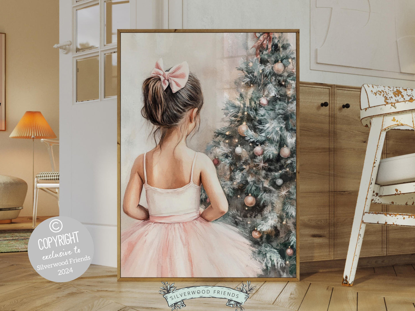 Baby Girls Ballet Nursery Print, Ballerina Nursery Decor, Kids Christmas Printable Wall Art, Girls Pink Princess Wall Decor Digital Print