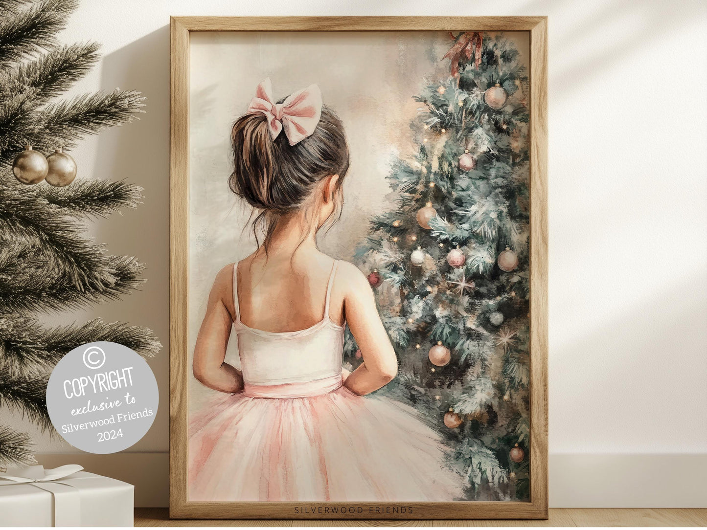 Baby Girls Ballet Nursery Print, Ballerina Nursery Decor, Kids Christmas Printable Wall Art, Girls Pink Princess Wall Decor Digital Print