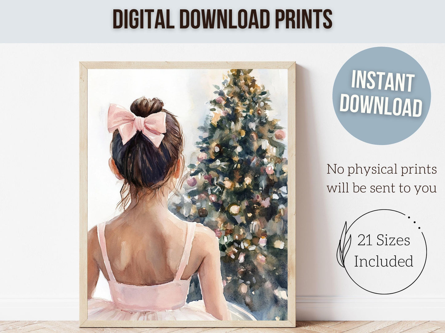 Ballerina Christmas Print, Ballet Nursery Decor, Kids Festive Christmas Printable Wall Art, Seasonal Holiday Wall Decor Gift Digital Print