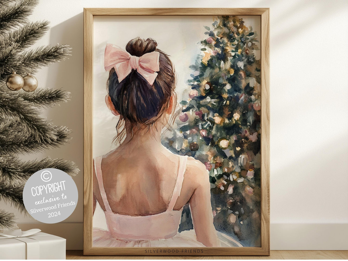 Ballerina Christmas Print, Ballet Nursery Decor, Kids Festive Christmas Printable Wall Art, Seasonal Holiday Wall Decor Gift Digital Print