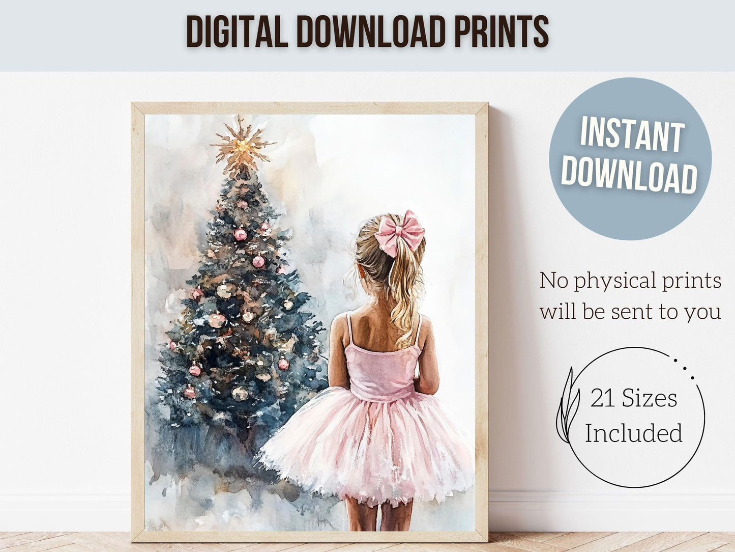 Baby Girls Ballet Nursery Print, Ballerina Nursery Decor, Kids Christmas Printable Wall Art, Festive Holiday Ballet Wall Decor Digital Print