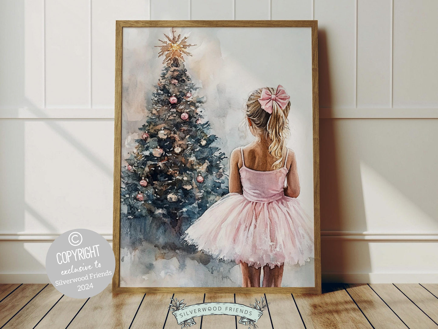 Create a Christmas wonderland in your baby girl's nursery with our enchanting Ballet Christmas Print. Perfect for a ballet-themed bedroom, this design inspires dreams of graceful twirls and elegant pirouettes