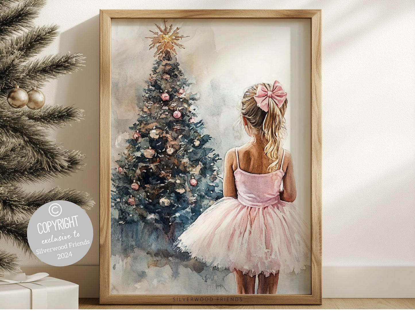 Baby Girls Ballet Nursery Print, Ballerina Nursery Decor, Kids Christmas Printable Wall Art, Festive Holiday Ballet Wall Decor Digital Print