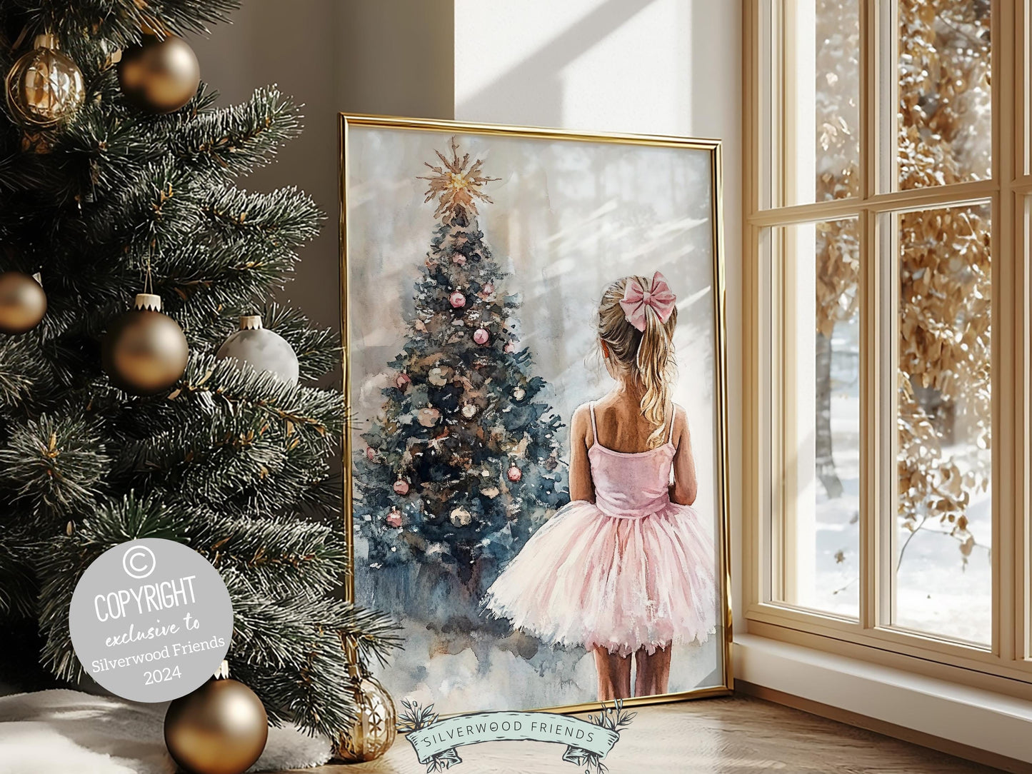 Baby Girls Ballet Nursery Print, Ballerina Nursery Decor, Kids Christmas Printable Wall Art, Festive Holiday Ballet Wall Decor Digital Print