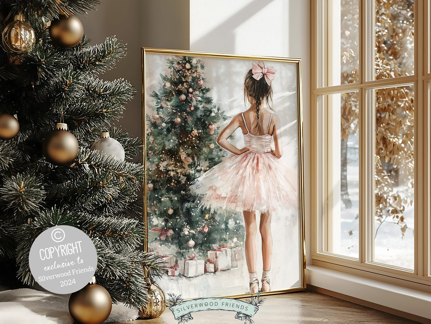 Ballerina Christmas Print, Baby Girl Ballet Nursery Decor Prints, Festive Christmas Printable Wall Art, Seasonal Holiday Decor Digital Print