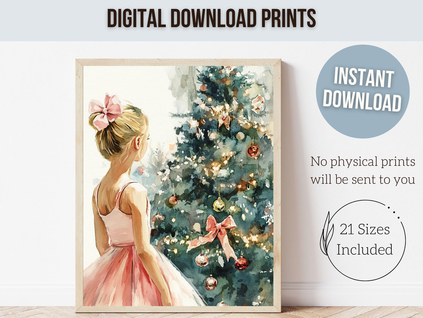Baby Girls Ballet Nursery Print, Ballerina Nursery Decor, Kids Christmas Printable Wall Art, Festive Holiday Ballet Wall Decor Digital Print
