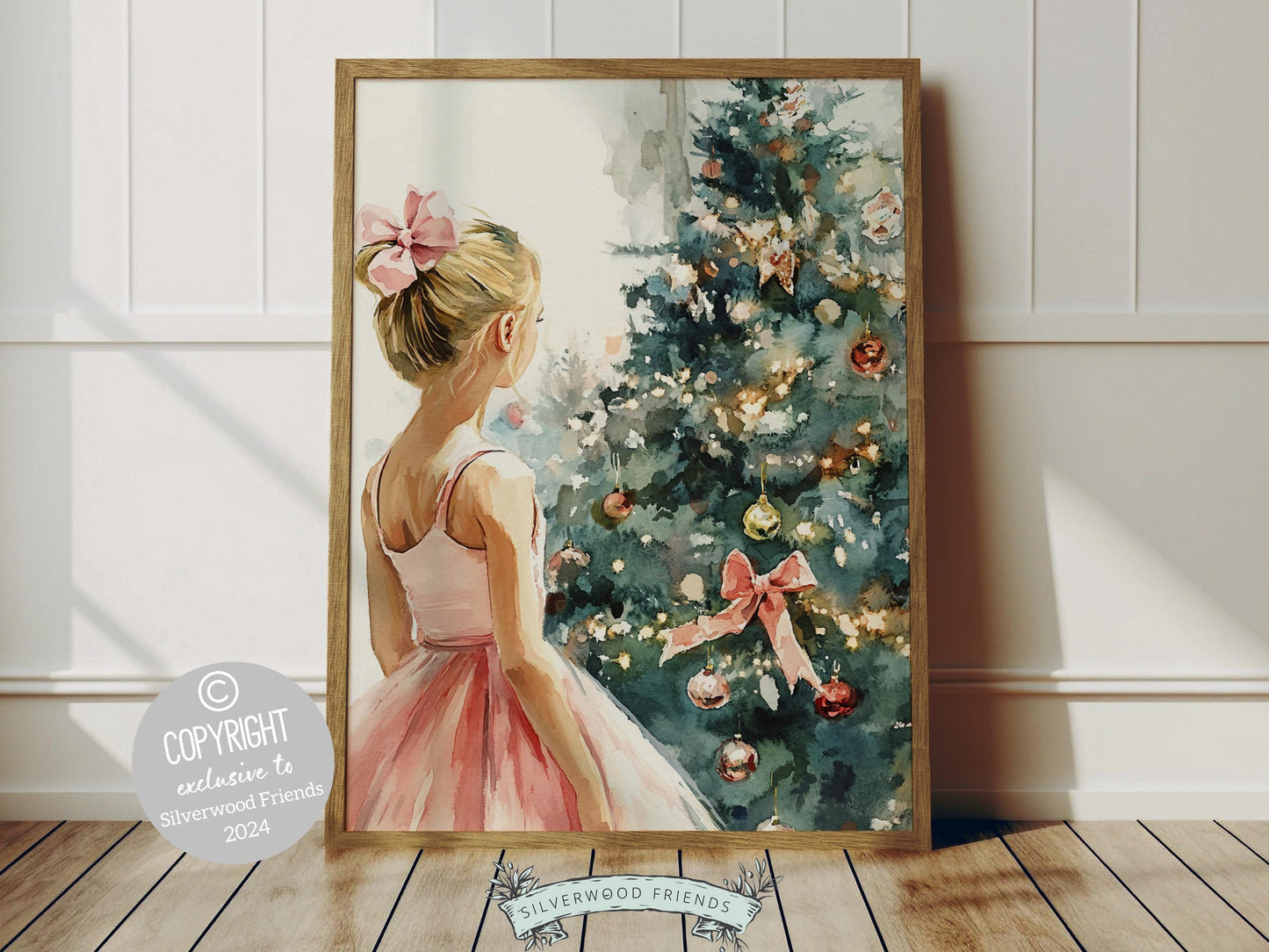 Create a Christmas wonderland in your baby girl's nursery with our enchanting Ballet Christmas Print. Perfect for a ballet-themed bedroom, this design inspires dreams of graceful twirls and elegant pirouettes