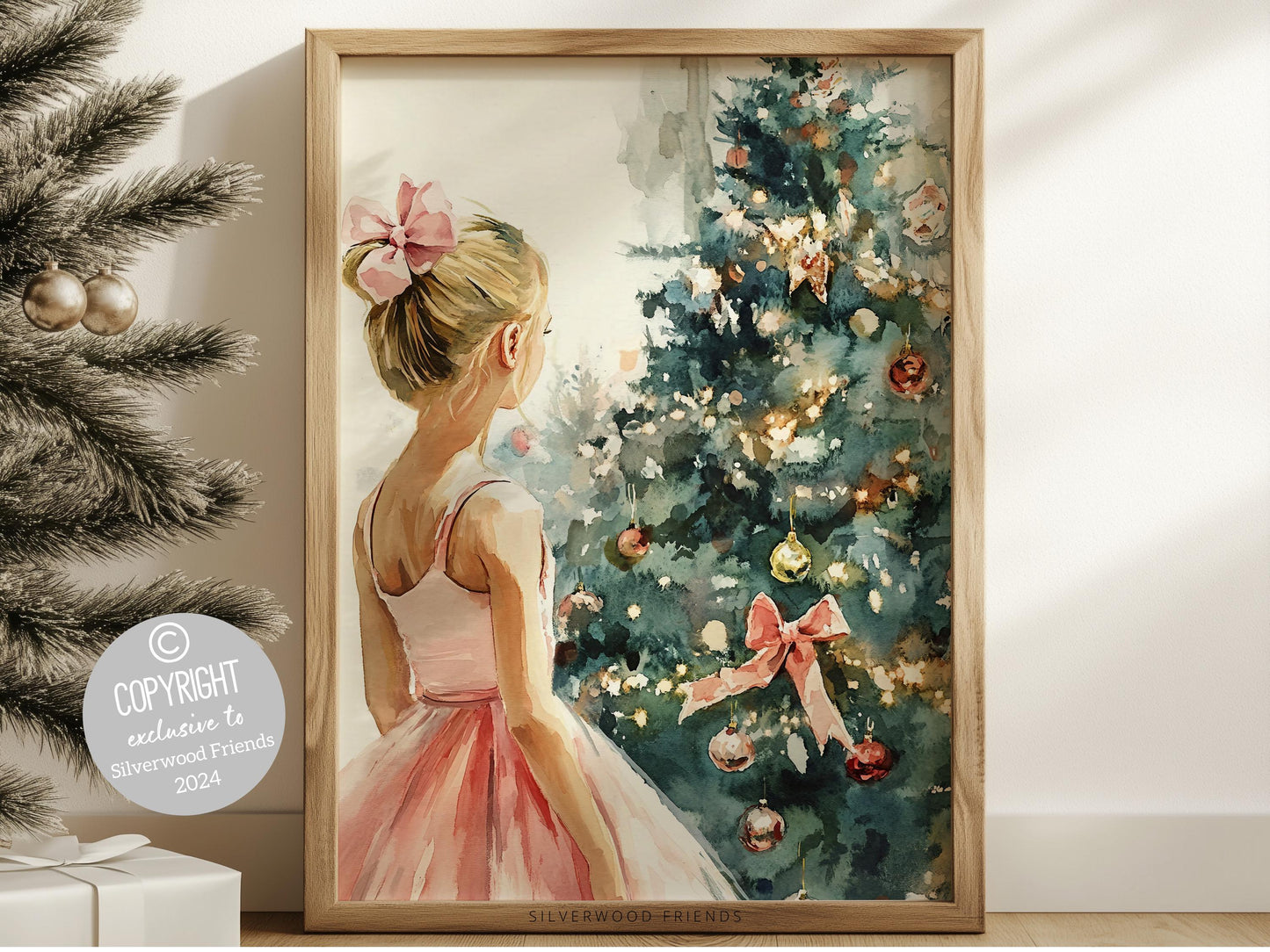 Baby Girls Ballet Nursery Print, Ballerina Nursery Decor, Kids Christmas Printable Wall Art, Festive Holiday Ballet Wall Decor Digital Print