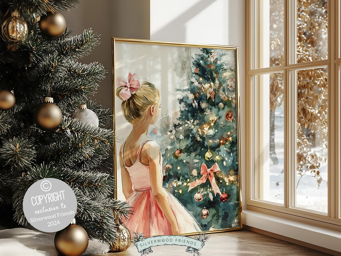 Baby Girls Ballet Nursery Print, Ballerina Nursery Decor, Kids Christmas Printable Wall Art, Festive Holiday Ballet Wall Decor Digital Print