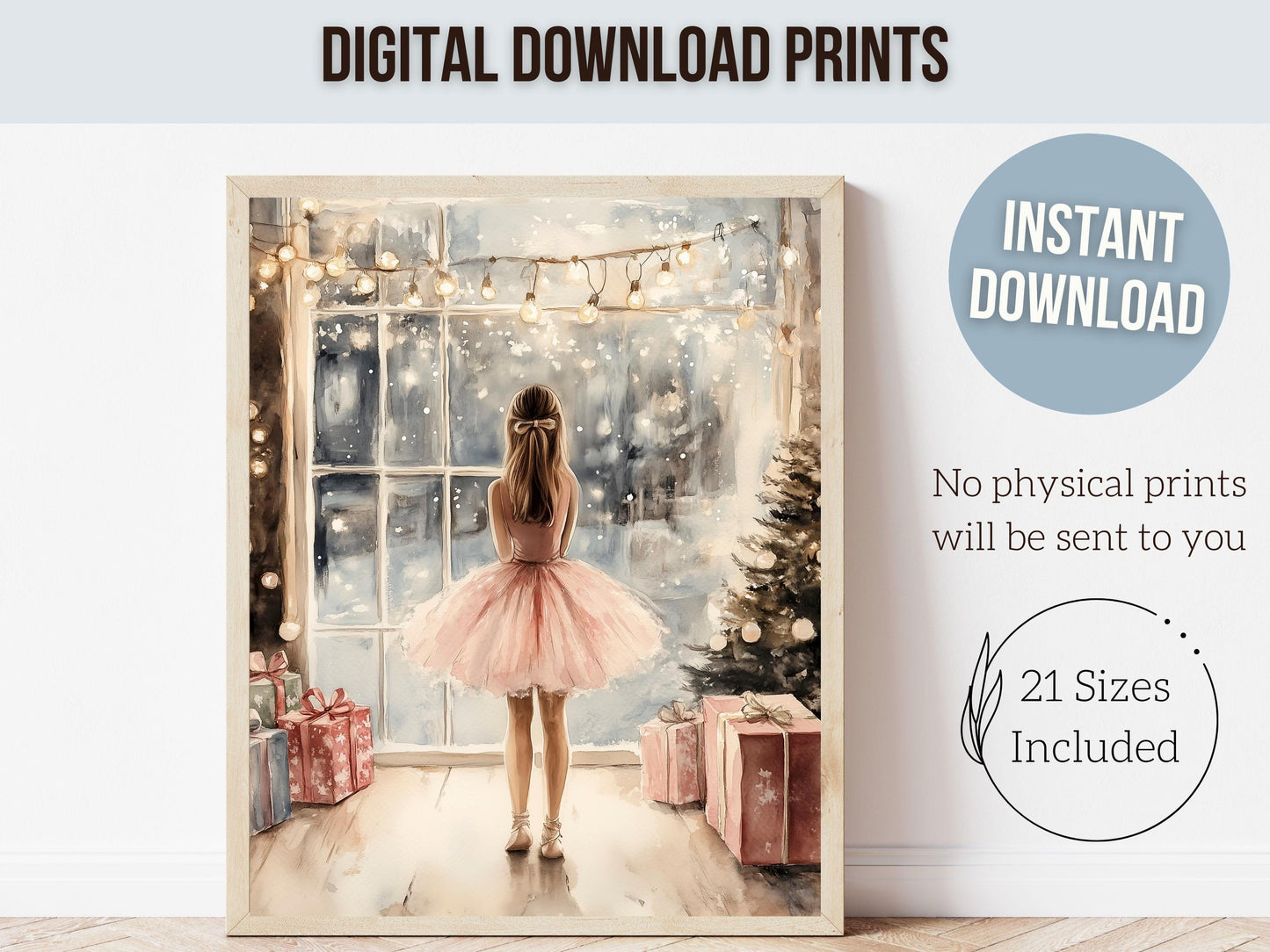 Ballerina Christmas Print, Baby Girl Ballet Nursery Decor Prints, Festive Christmas Printable Wall Art, Seasonal Holiday Decor Digital Print