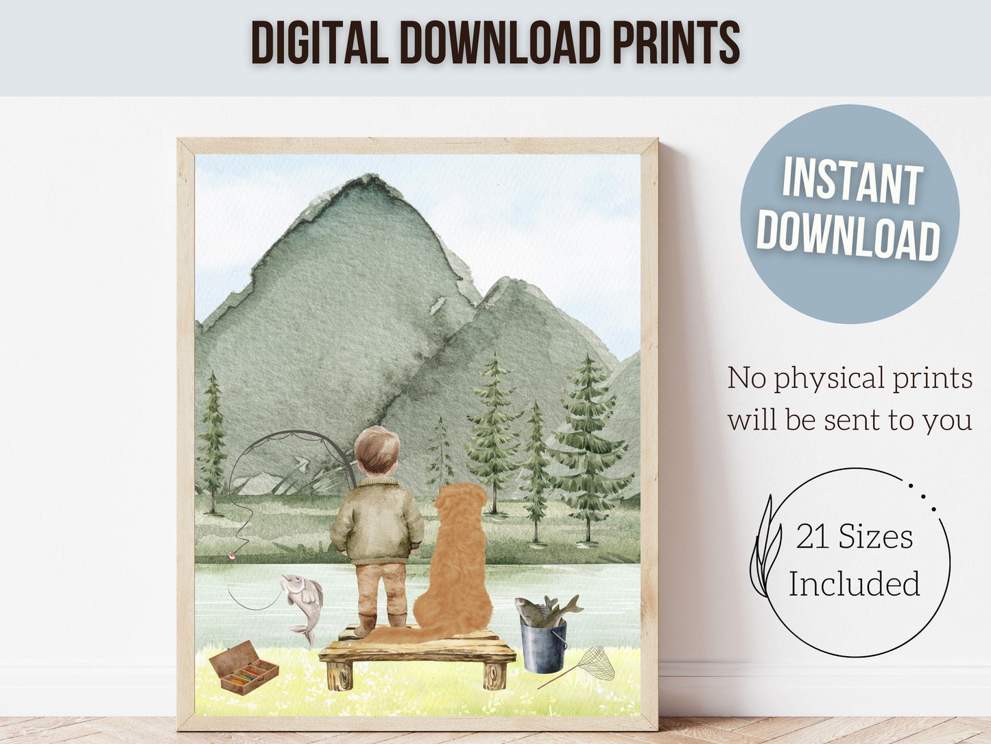 Fishing Nursery Wall Art, Boys Woodland Camping Fishing Nursery Decor, Fish Print,Boys Gone Fishing Adventure Mountain Nursery Digital Print