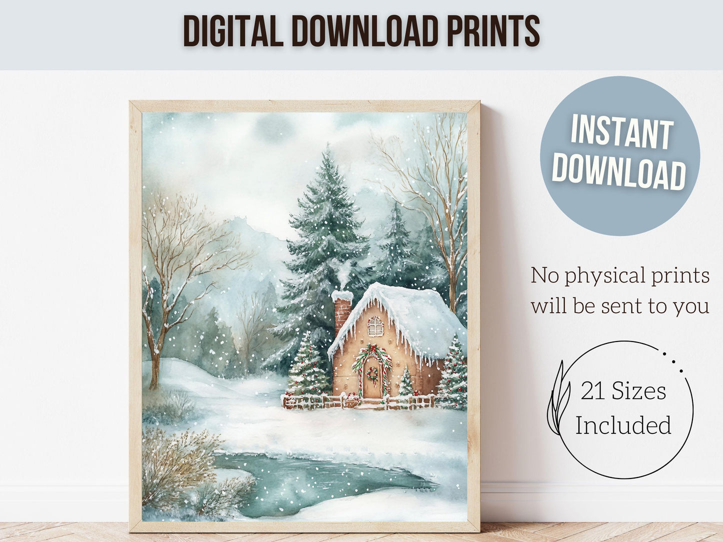 Gingerbread House Christmas Print, Vintage Christmas Wall Art, Traditional Christmas Holiday Decor, Rustic Winter Farmhouse Digital Print