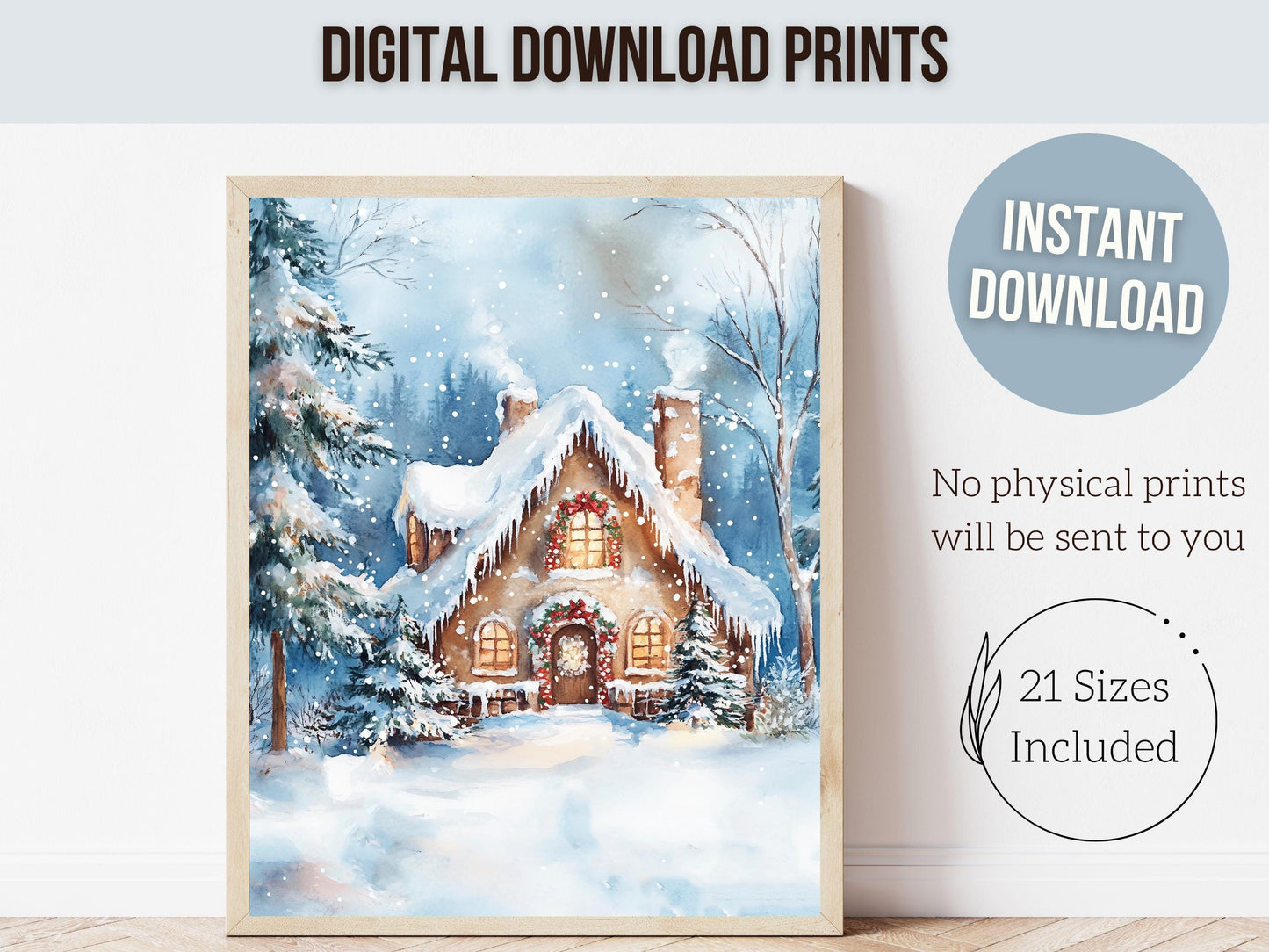 Gingerbread House Christmas Print, Vintage Christmas Wall Art, Festive Christmas Holiday Decor, Rustic Winter Farmhouse Forest Digital Print