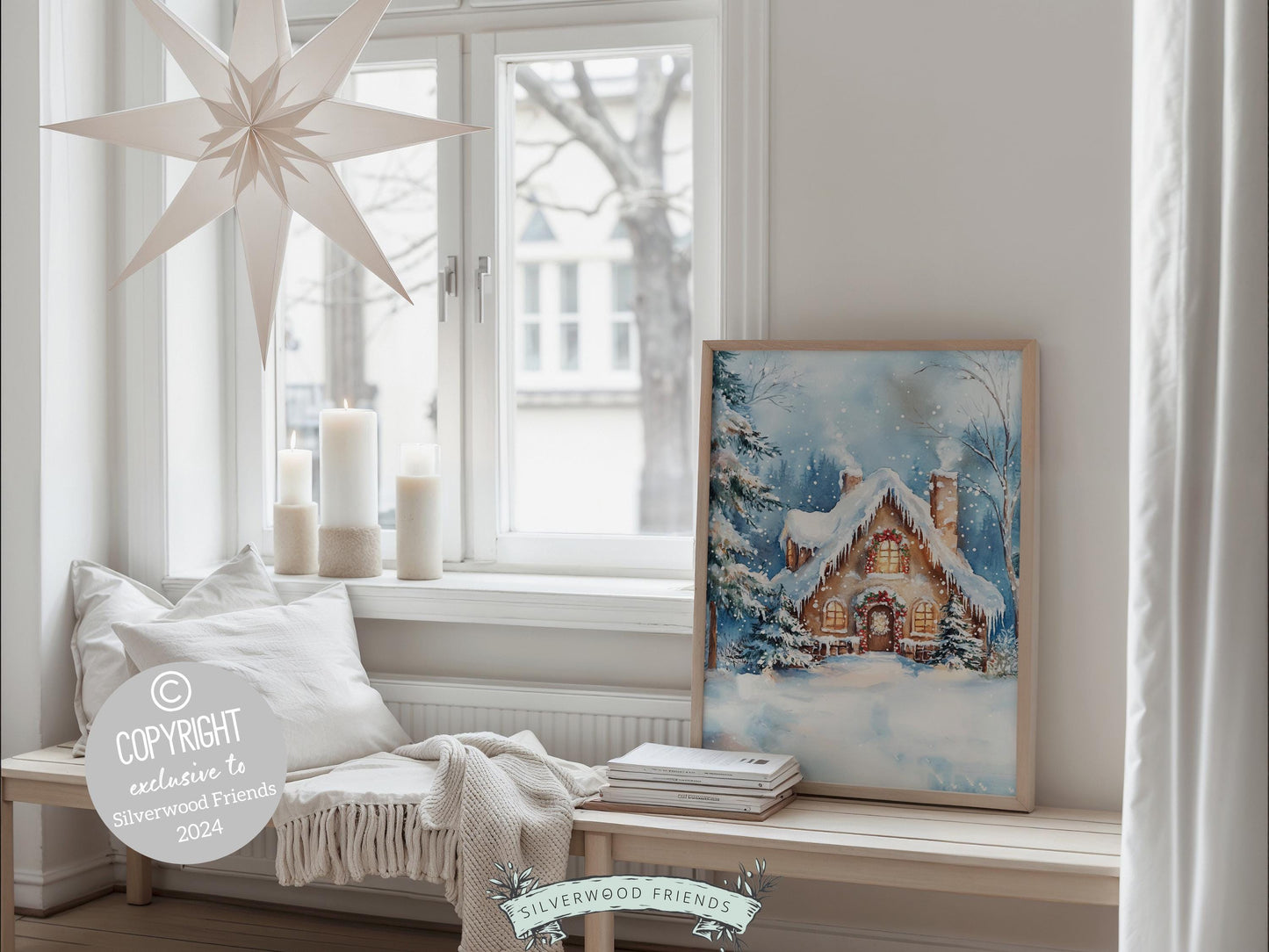 Gingerbread House Christmas Print, Vintage Christmas Wall Art, Festive Christmas Holiday Decor, Rustic Winter Farmhouse Forest Digital Print