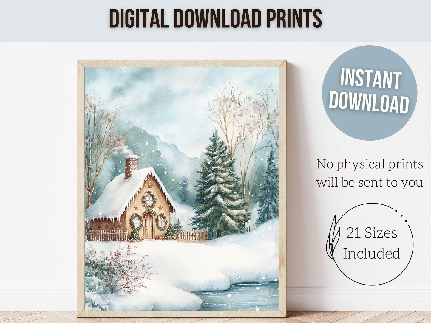 Gingerbread House Christmas Print, Vintage Christmas Wall Art, Festive Christmas Holiday Decor, Rustic Winter Farmhouse Forest Digital Print
