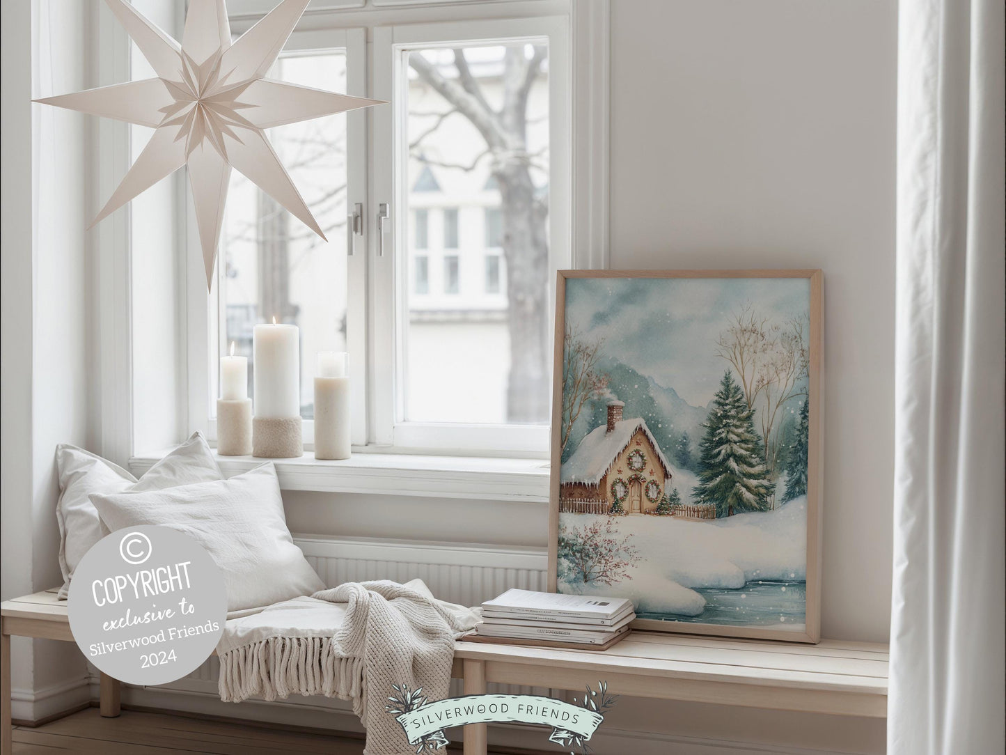 Gingerbread House Christmas Print, Vintage Christmas Wall Art, Festive Christmas Holiday Decor, Rustic Winter Farmhouse Forest Digital Print