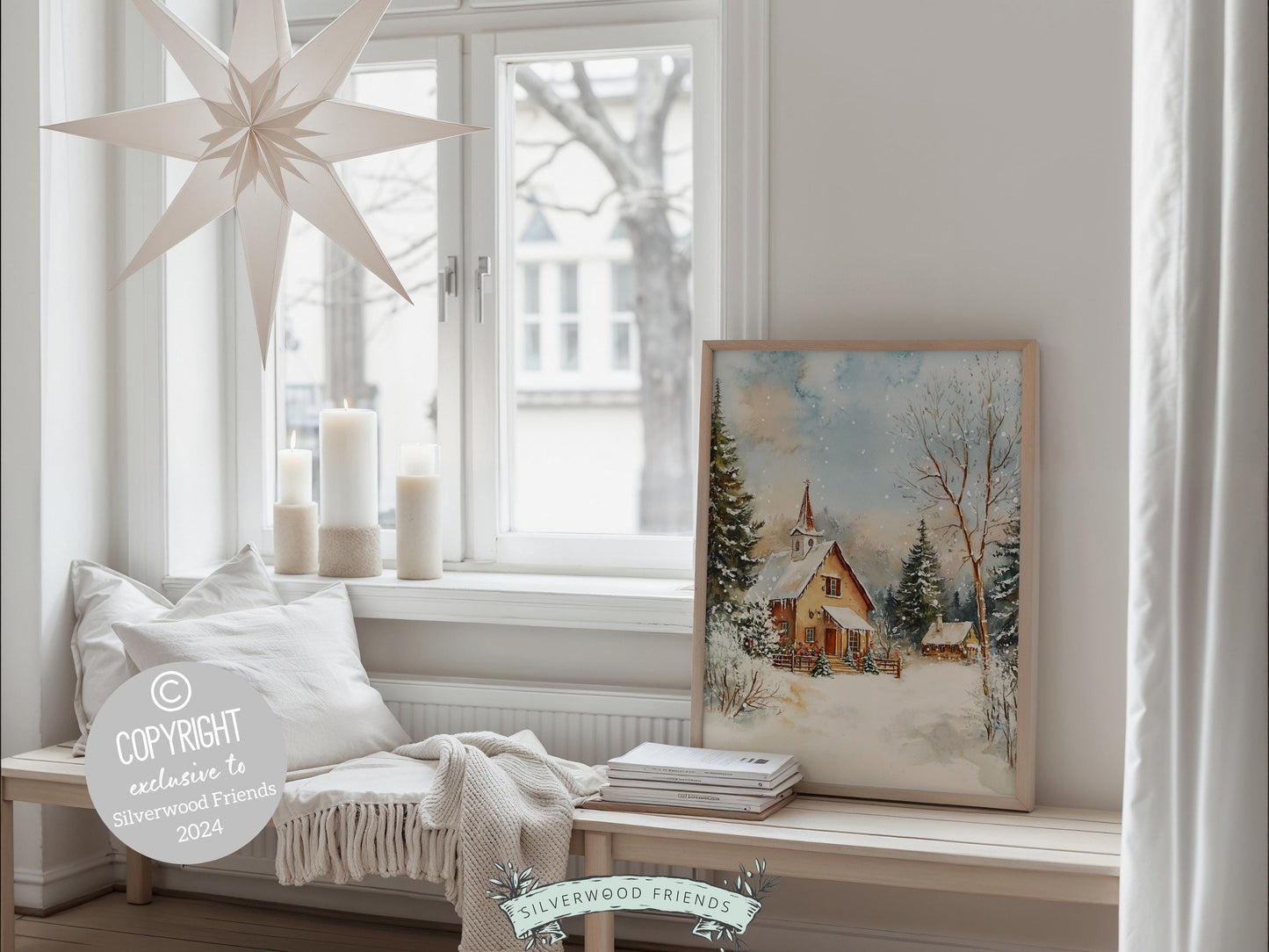 Christmas Farmhouse Print, Winter Christmas Church Wall Art Printables, Christmas Holiday Decor, Rustic Winter Farmhouse Decor Digital Print
