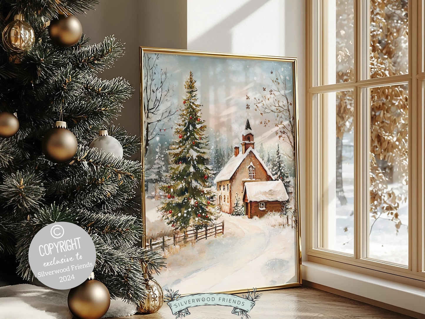 Christmas Farmhouse Print, Winter Christmas Church Wall Art Printables, Cozy Christmas Holiday Decor, Rustic Farmhouse Decor Digital Print