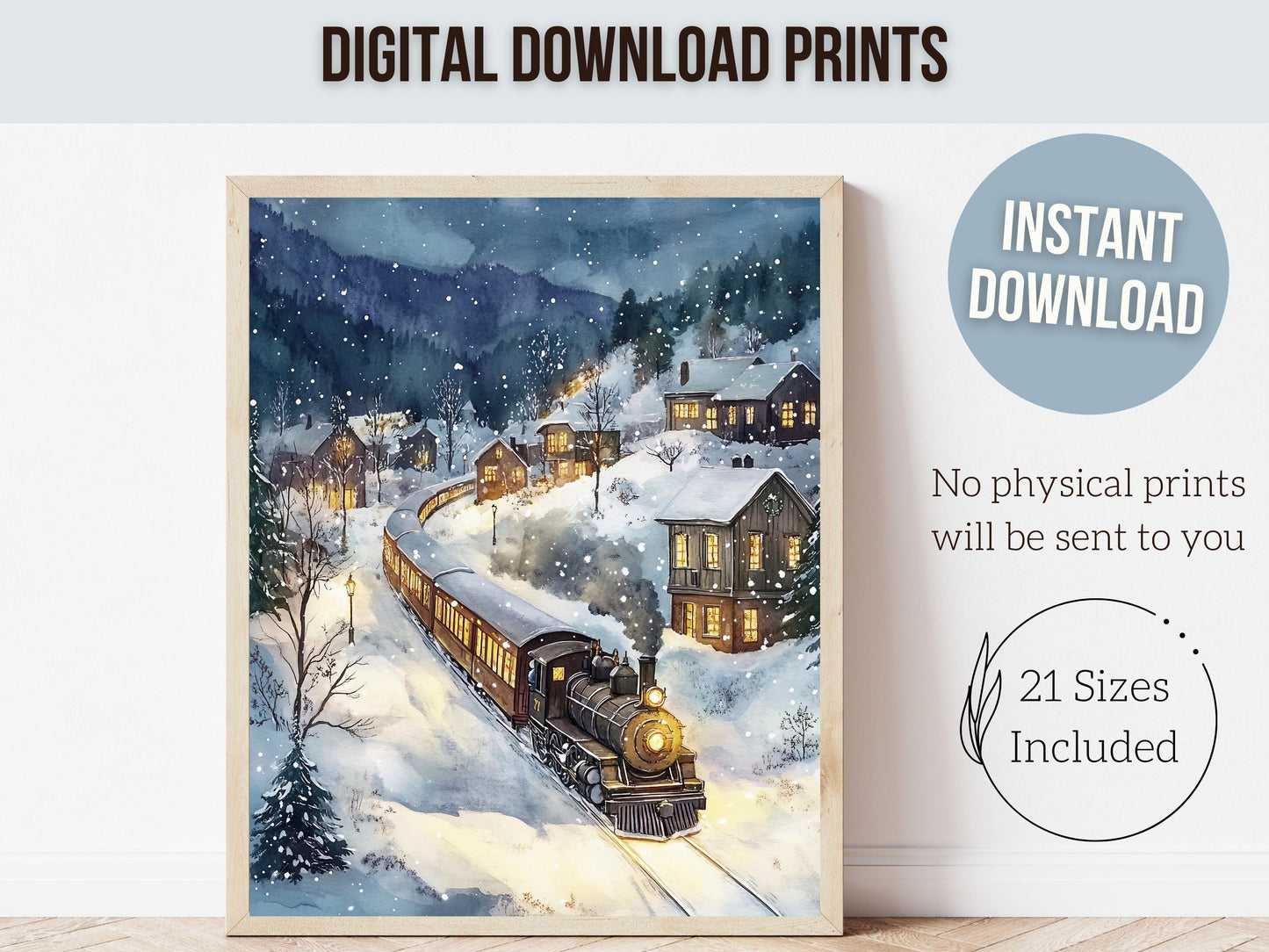 Vintage Christmas Print, North Pole Christmas Train Wall Art, Kids Christmas Holiday Decor, Kids Transport Train Nursery Decor Digital Print