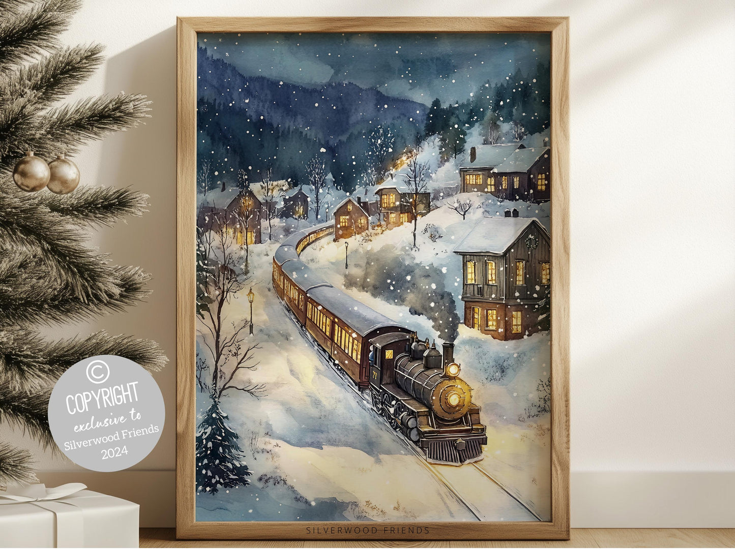 Vintage Christmas Print, North Pole Christmas Train Wall Art, Kids Christmas Holiday Decor, Kids Transport Train Nursery Decor Digital Print