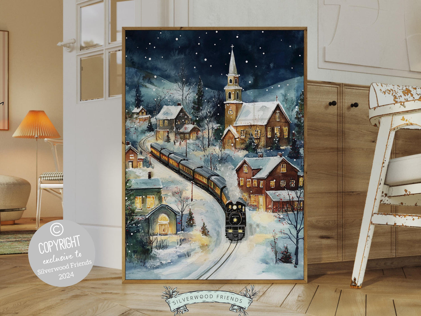 Vintage Christmas Print, North Pole Christmas Train Wall Art, Kids Christmas Holiday Decor, Kids Transport Train Nursery Decor Digital Print