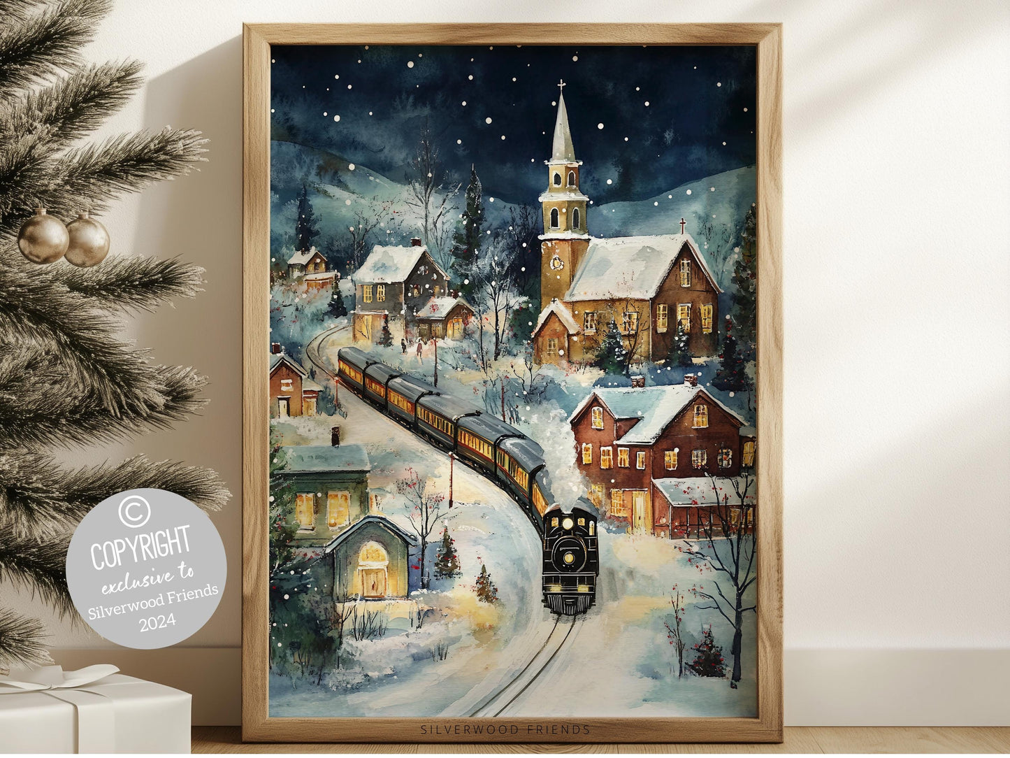 Vintage Christmas Print, North Pole Christmas Train Wall Art, Kids Christmas Holiday Decor, Kids Transport Train Nursery Decor Digital Print