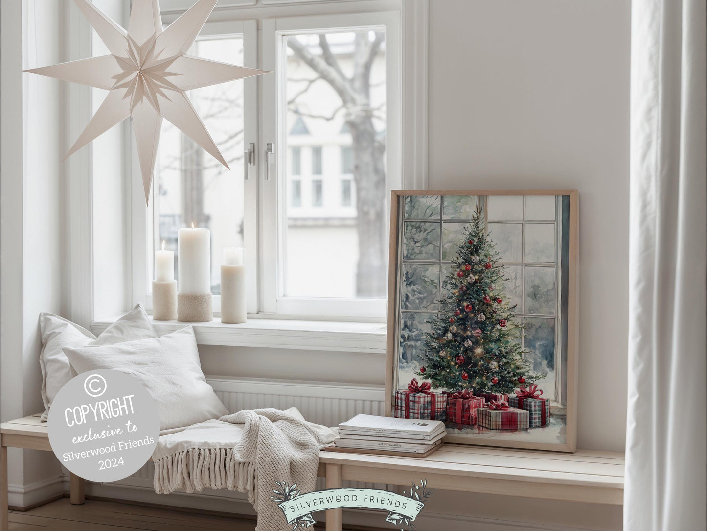 Christmas Tree Print, Christmas Tree Wall Art, Christmas Farmhouse Holiday Decor Printables, Seasonal Festive Decor, Xmas Tree Digital Print