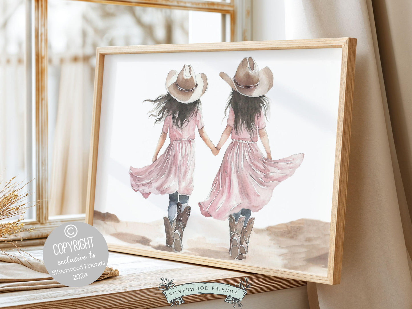 Cowgirl Nursery Print, Cowgirl Nursery Decor, Baby Girls Western Nursery Decor, Little Cowgirl Twin Sisters Nursery Wall Art Digital Print