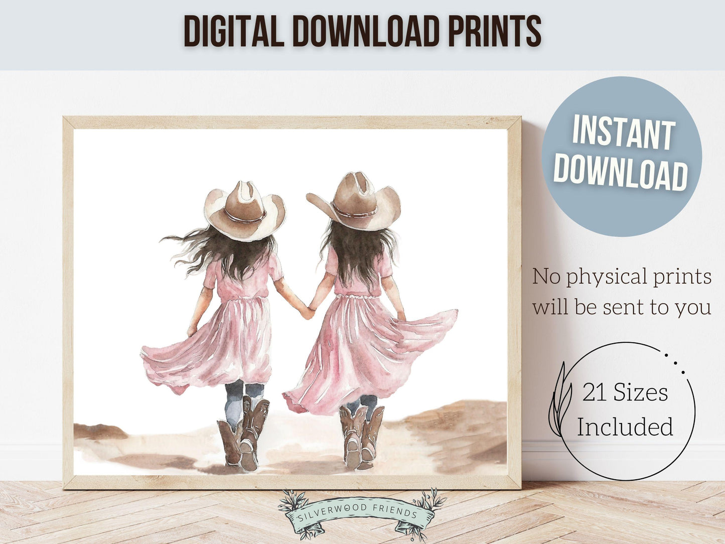 Cowgirl Nursery Print, Cowgirl Nursery Decor, Baby Girls Western Nursery Decor, Little Cowgirl Twin Sisters Nursery Wall Art Digital Print