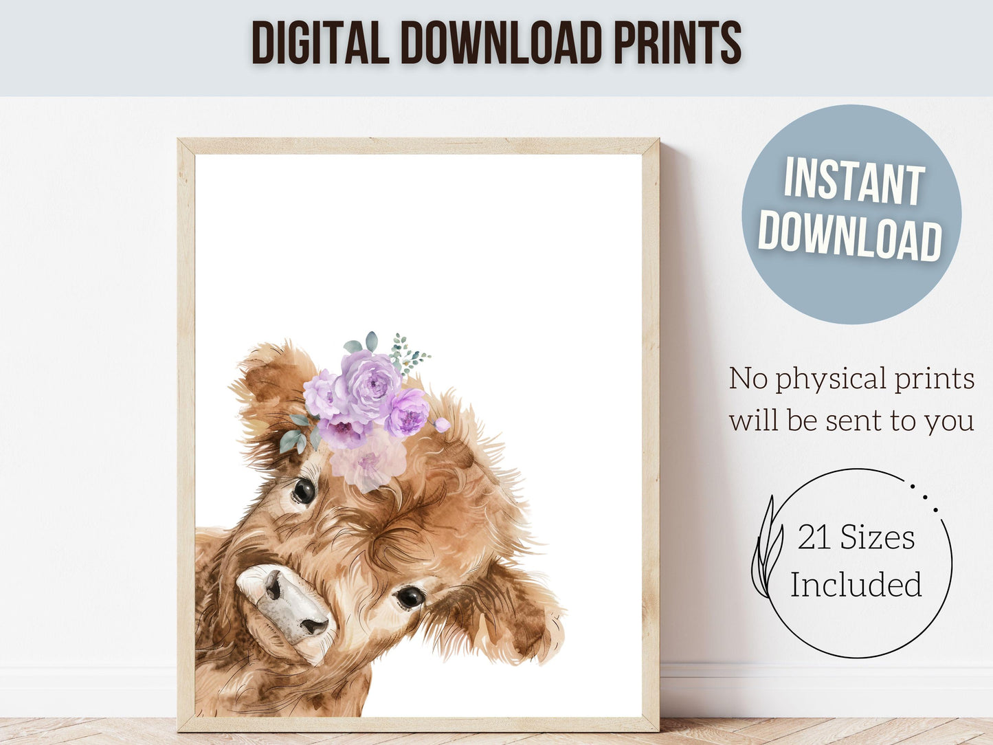 Peeking Highland Cow Nursery Print, Highland Cow Nursery Decor, Highland Cow Gift Kids Farm Bedroom Wall Decor, Watercolor Cow Digital Print