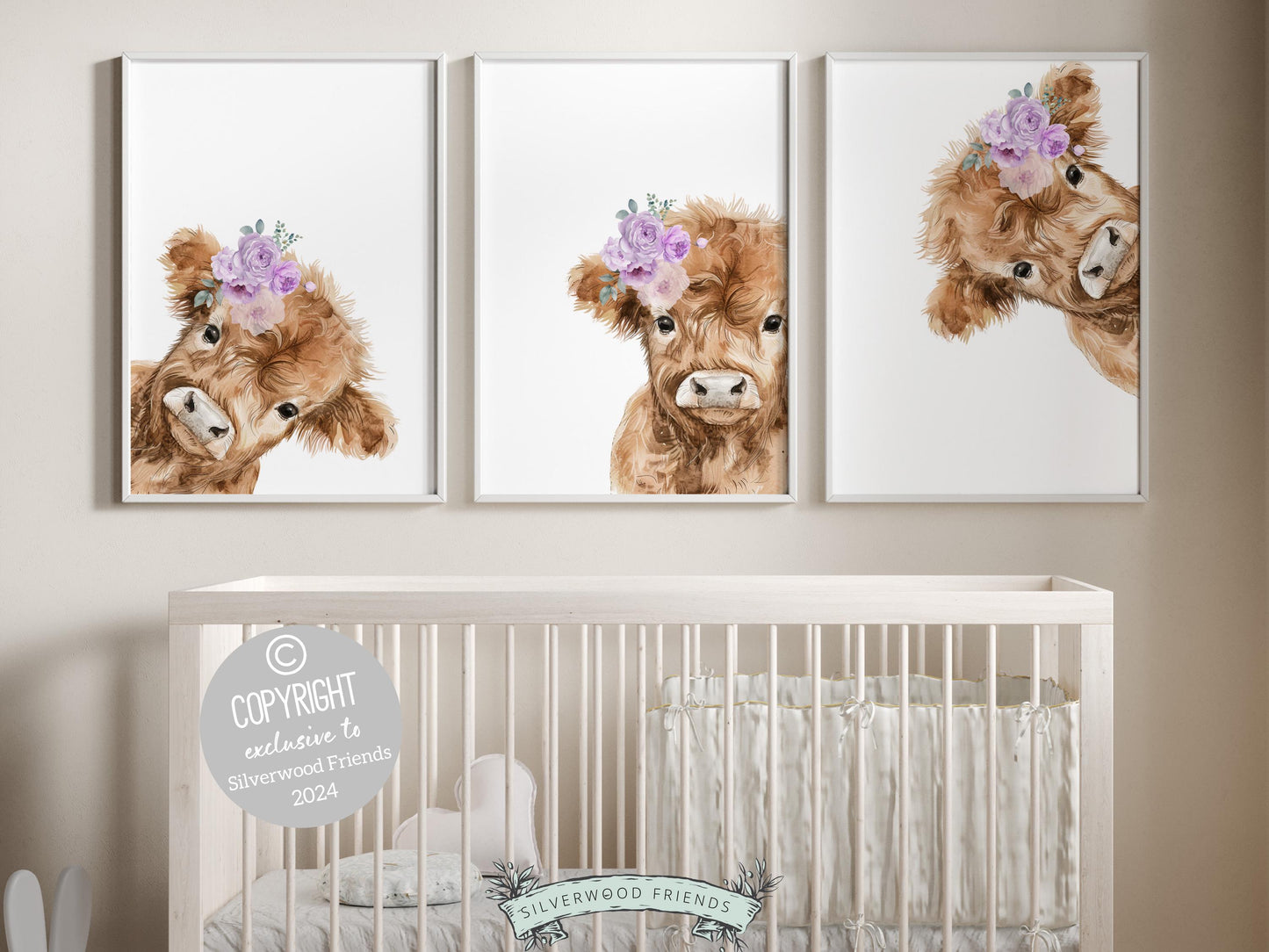 Peeking Highland Cow Nursery Print, Highland Cow Nursery Decor, Highland Cow Gift Kids Farm Bedroom Wall Decor, Watercolor Cow Digital Print