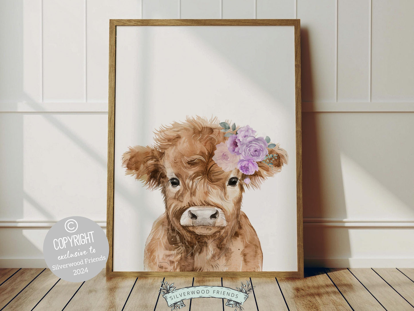 Highland Cow Nursery Print, Baby Girl Highland Cow Nursery Decor, Highland Cow Gift Kids Farm Room Wall Decor, Watercolor Cow Digital Print