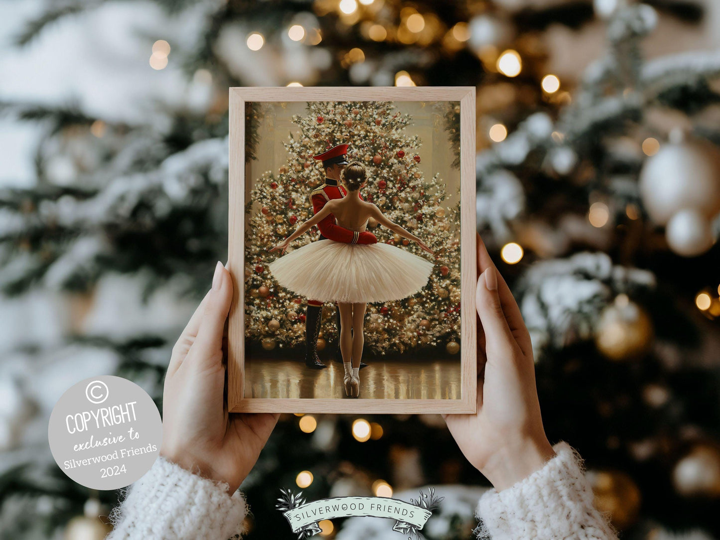 Vintage Christmas Tree Print, Ballerina Christmas Printable Wall Art, Festive Christmas Decor, Nutcracker Ballet Christmas Digital Print