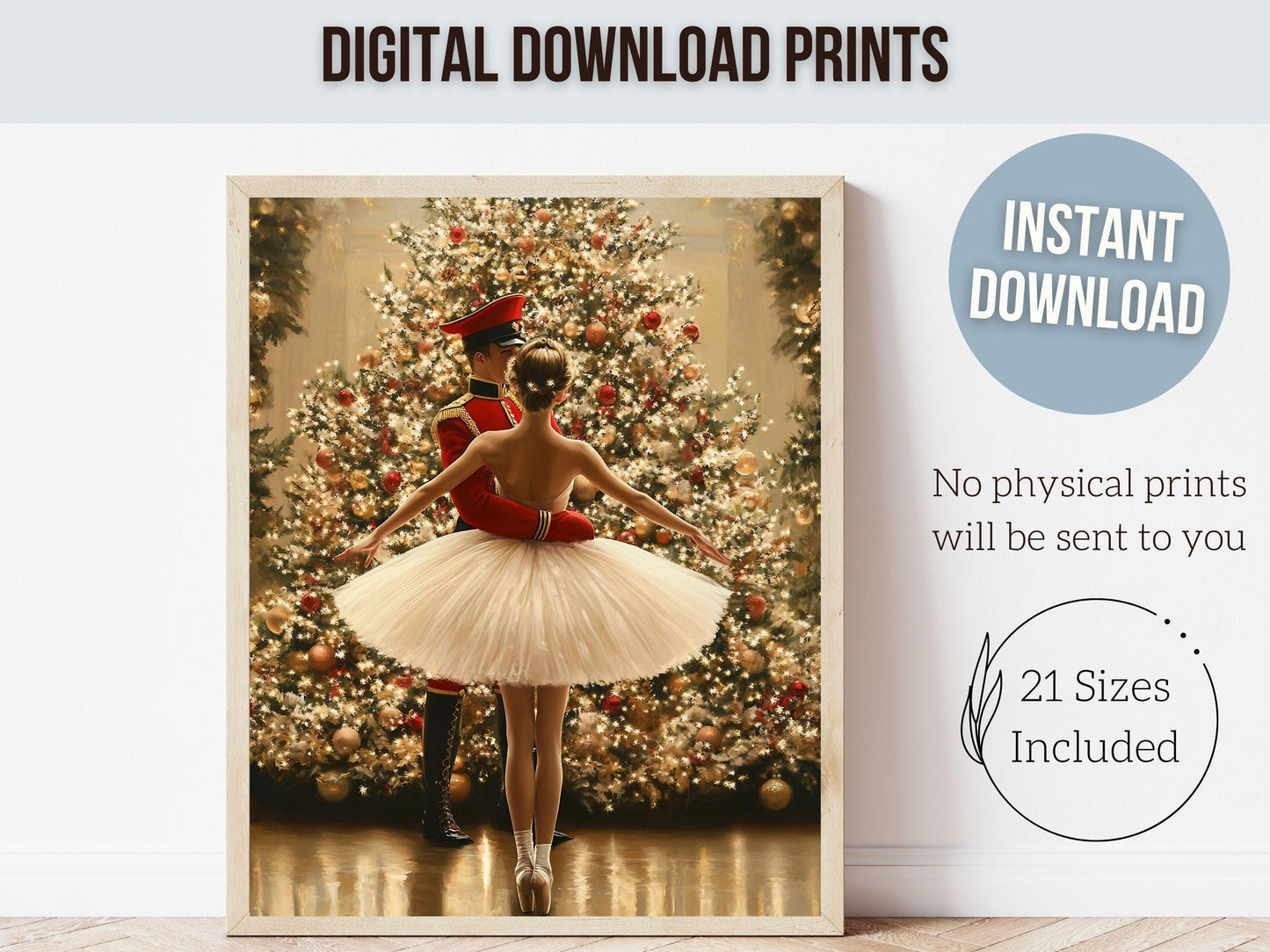 Vintage Christmas Tree Print, Ballerina Christmas Printable Wall Art, Festive Christmas Decor, Nutcracker Ballet Christmas Digital Print