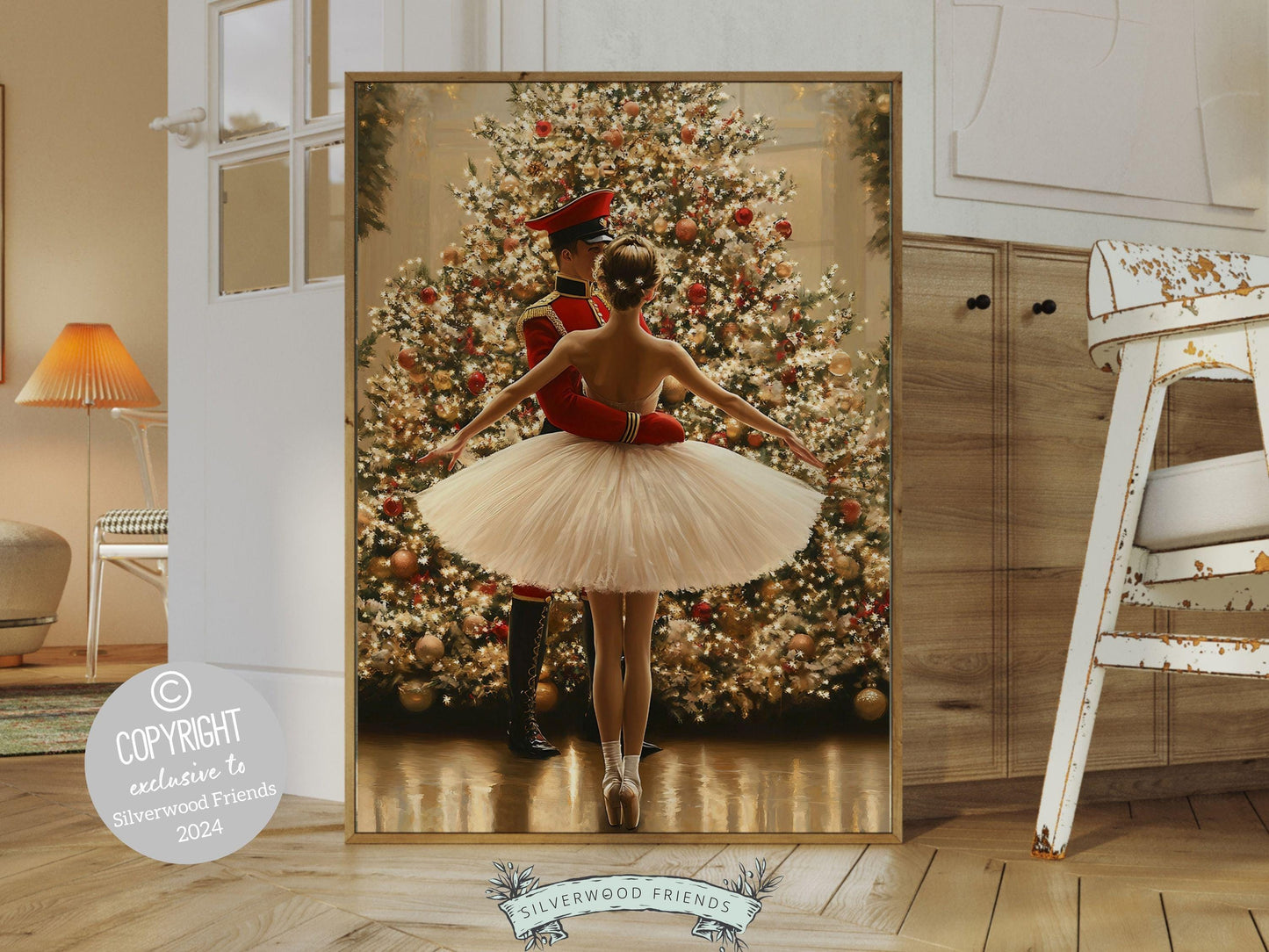 Vintage Christmas Tree Print, Ballerina Christmas Printable Wall Art, Festive Christmas Decor, Nutcracker Ballet Christmas Digital Print