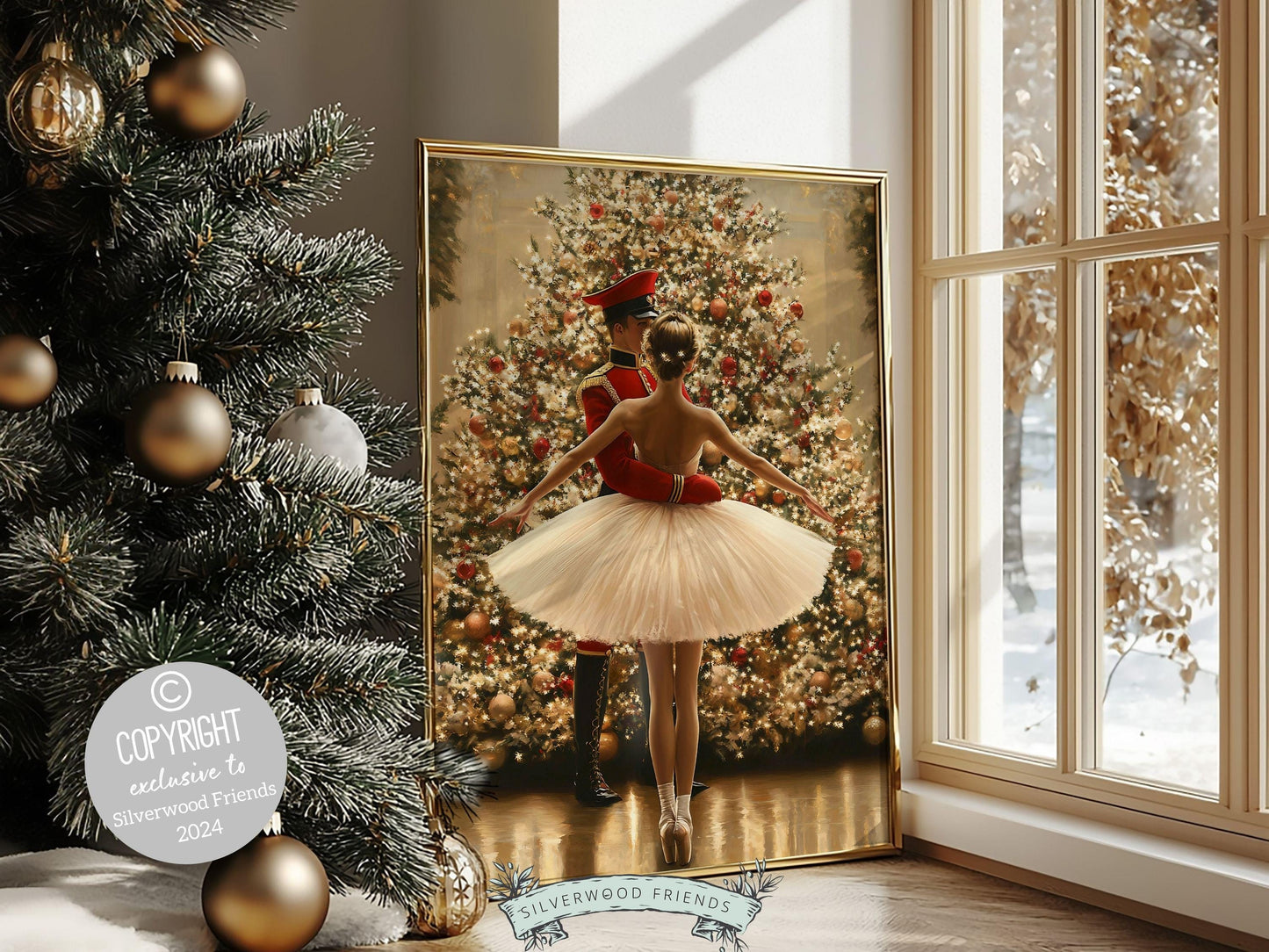Vintage Christmas Tree Print, Ballerina Christmas Printable Wall Art, Festive Christmas Decor, Nutcracker Ballet Christmas Digital Print