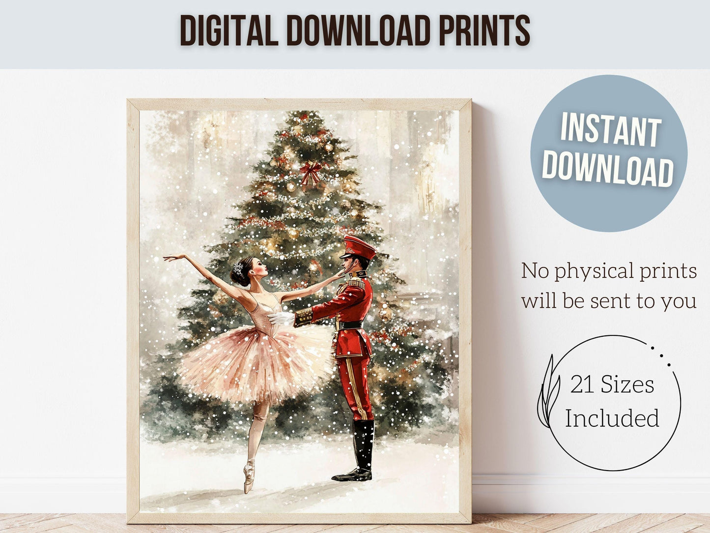 Nutcracker Ballet Christmas Print, Ballerina Christmas Printable Wall Art, Festive Christmas Holiday Decor, Vintage Christmas Digital Print