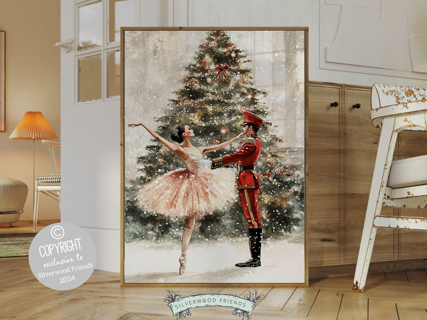 Nutcracker Ballet Christmas Print, Ballerina Christmas Printable Wall Art, Festive Christmas Holiday Decor, Vintage Christmas Digital Print