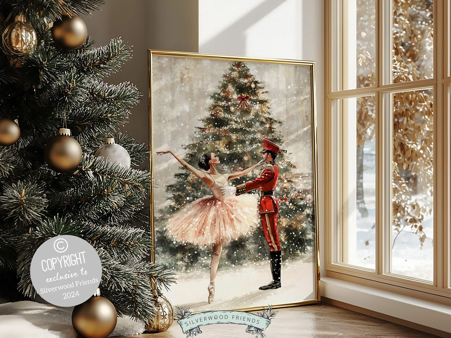 Nutcracker Ballet Christmas Print, Ballerina Christmas Printable Wall Art, Festive Christmas Holiday Decor, Vintage Christmas Digital Print