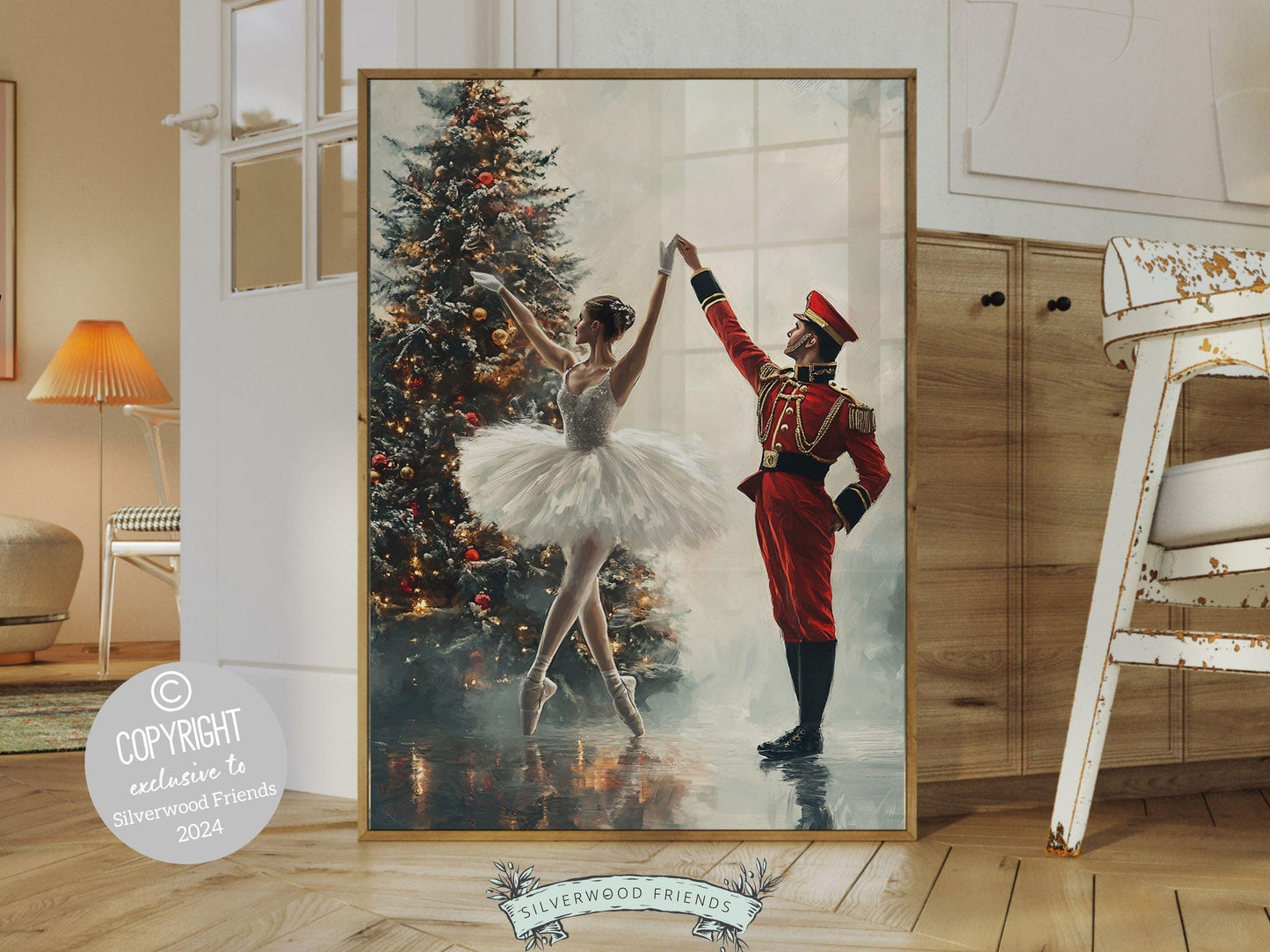 Vintage Christmas Wall Art Print, Ballerina Christmas Tree Print, Festive Christmas Holiday Decor, Nutcracker Ballet Christmas Digital Print