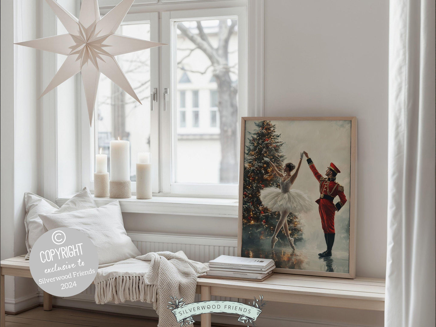 Vintage Christmas Wall Art Print, Ballerina Christmas Tree Print, Festive Christmas Holiday Decor, Nutcracker Ballet Christmas Digital Print