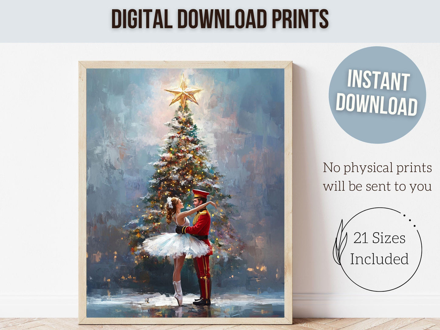 Christmas Nutcracker Ballet Wall Art Print, Ballerina Christmas Tree Print,Festive Christmas Holiday Printable Decor,Xmas Tree Digital Print