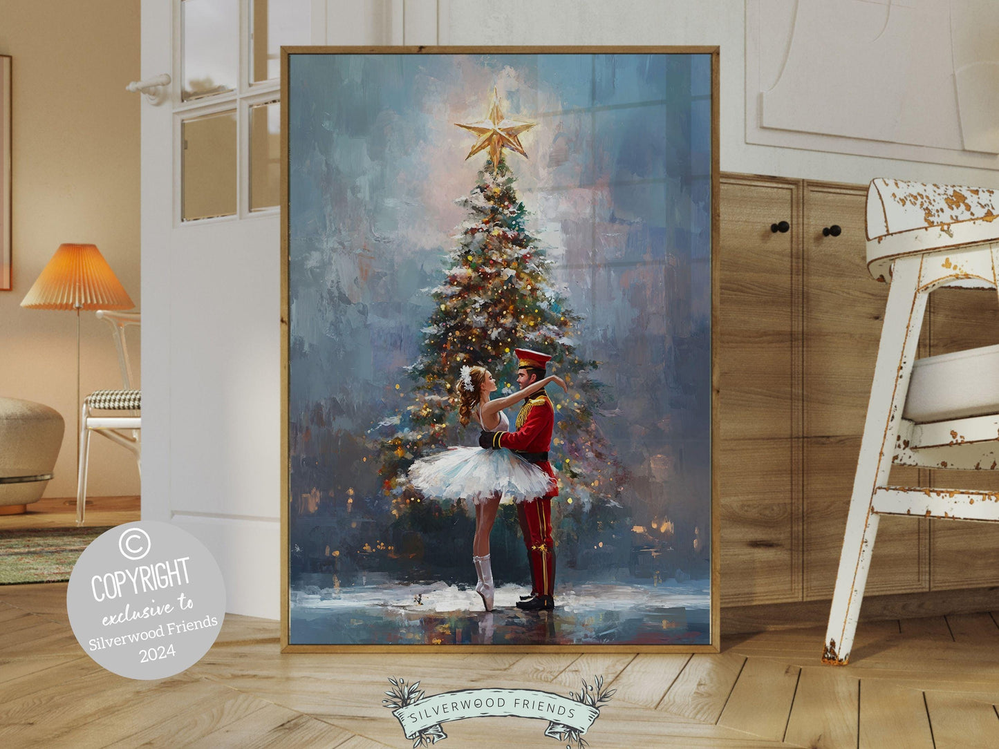 Christmas Nutcracker Ballet Wall Art Print, Ballerina Christmas Tree Print,Festive Christmas Holiday Printable Decor,Xmas Tree Digital Print