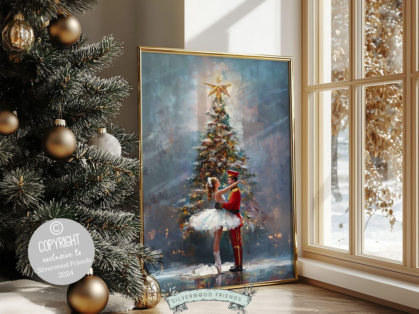 Christmas Nutcracker Ballet Wall Art Print, Ballerina Christmas Tree Print,Festive Christmas Holiday Printable Decor,Xmas Tree Digital Print