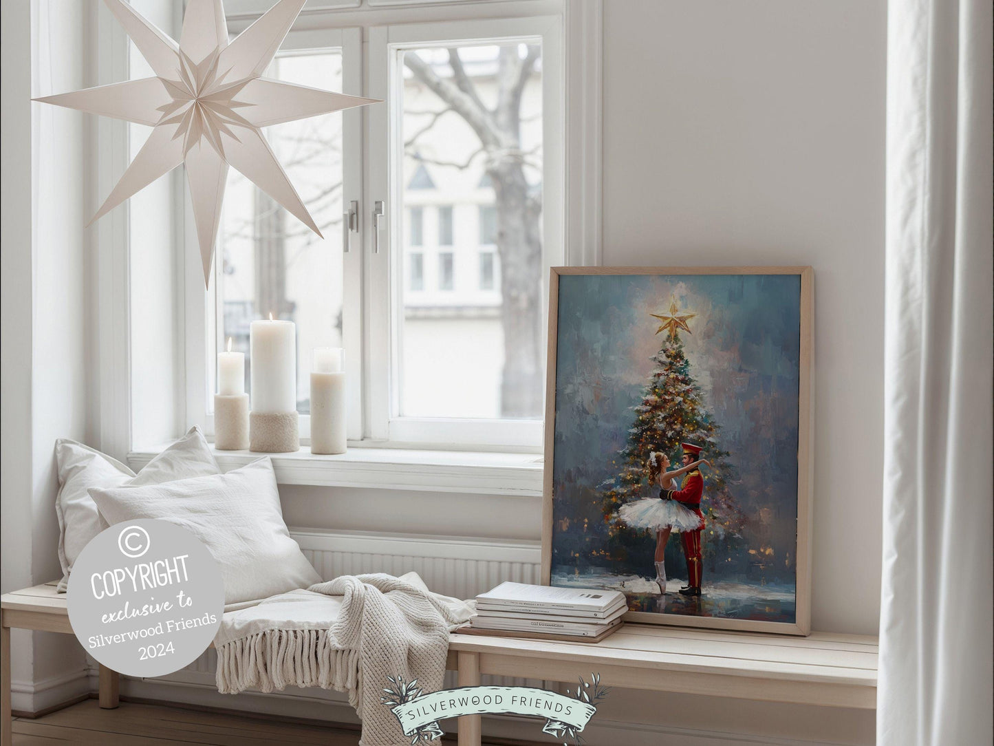 Christmas Nutcracker Ballet Wall Art Print, Ballerina Christmas Tree Print,Festive Christmas Holiday Printable Decor,Xmas Tree Digital Print