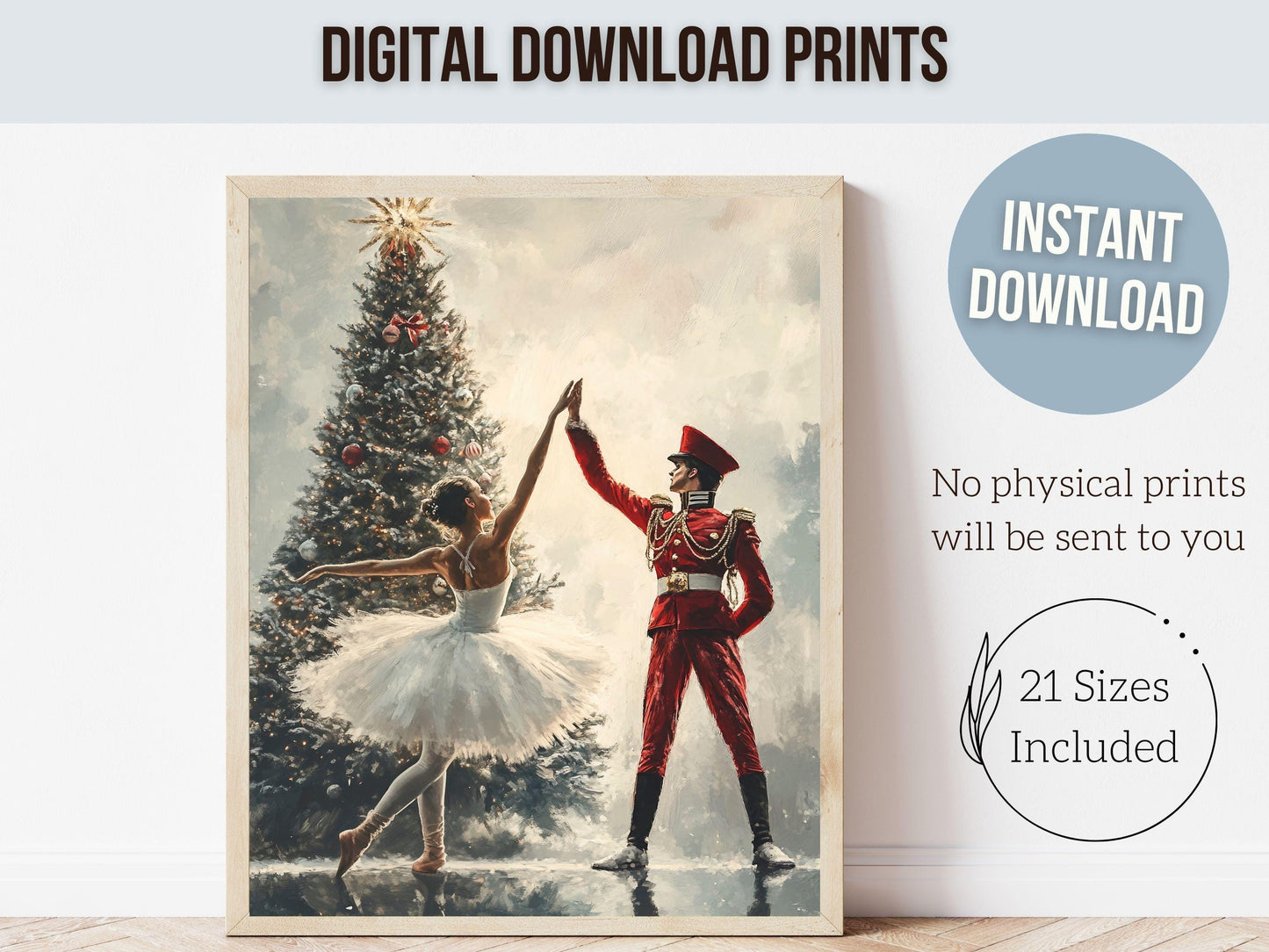 Vintage Christmas Wall Art Print, Ballerina Christmas Tree Print, Festive Christmas Holiday Decor, Nutcracker Ballet Christmas Digital Print
