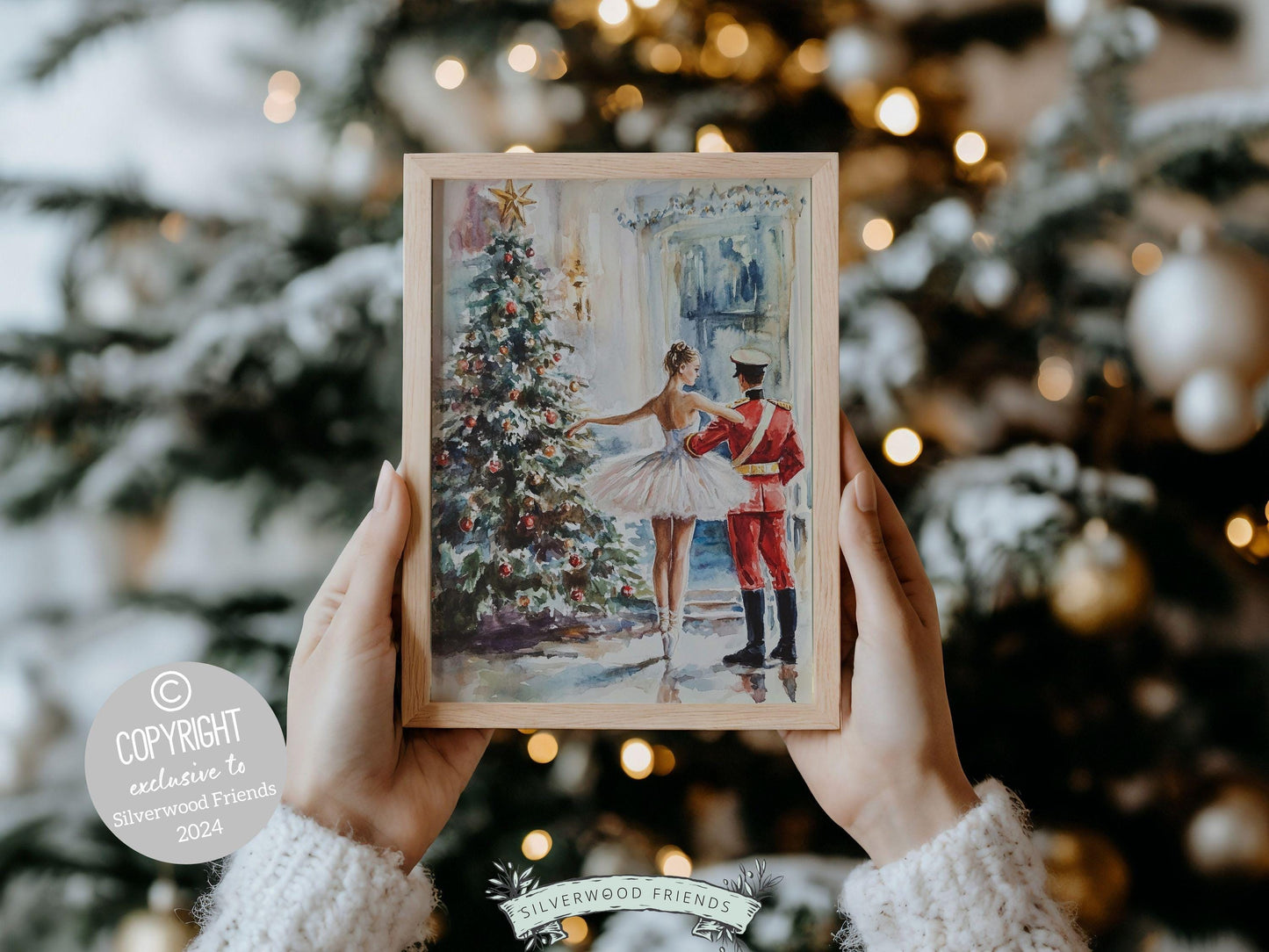 Nutcracker Ballet Christmas Print, Ballerina Christmas Printable Wall Art, Festive Christmas Holiday Hosting Decor, Xmas Tree Digital Print